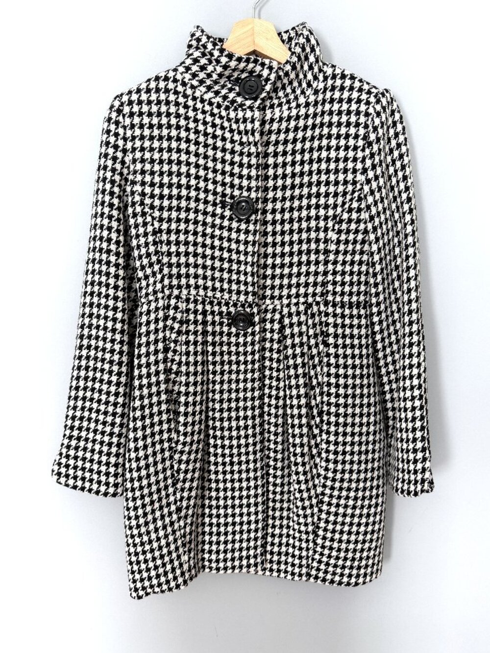 Vintage Bitten by SJP Houndstooth Wool-Blend Coat (Black/White) XS